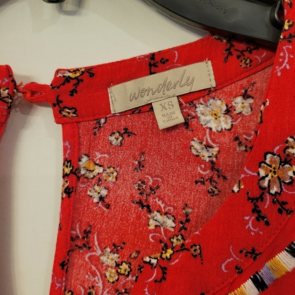 Wonderly Embroidered Floral Red Mini Dress Tunic Size XS - Picture 10 of 10